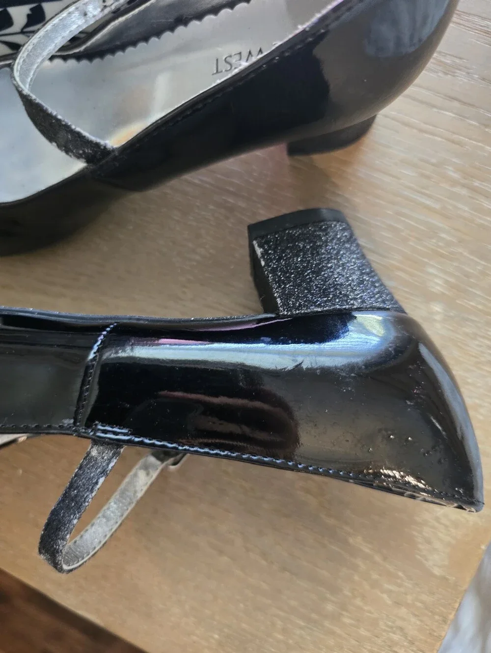 Nine West Kids Black Patent Mary Janes with Sparkle Strap